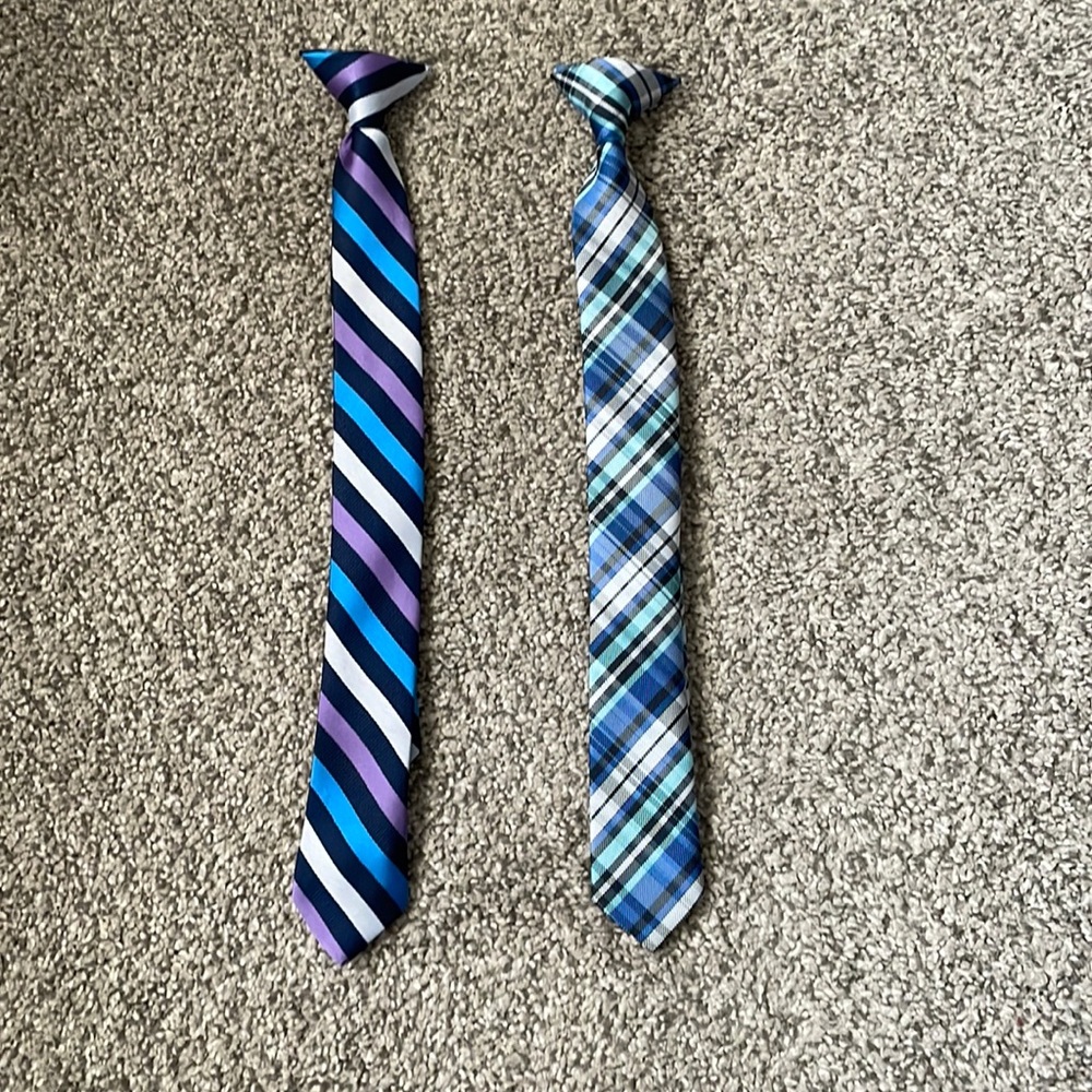 EUC!  Set of 2 boys clip-on ties uniform formal striped plaid